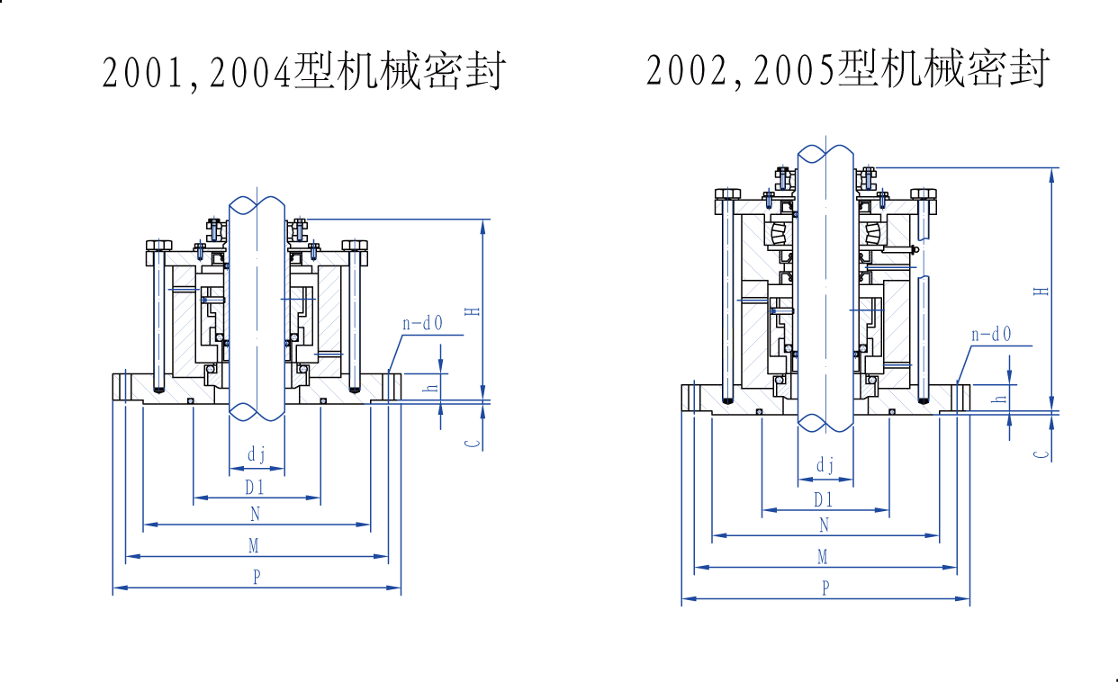   2001，2002，2004，2005型高性能徑向平衡型雙端面機械密封設(shè)計圖